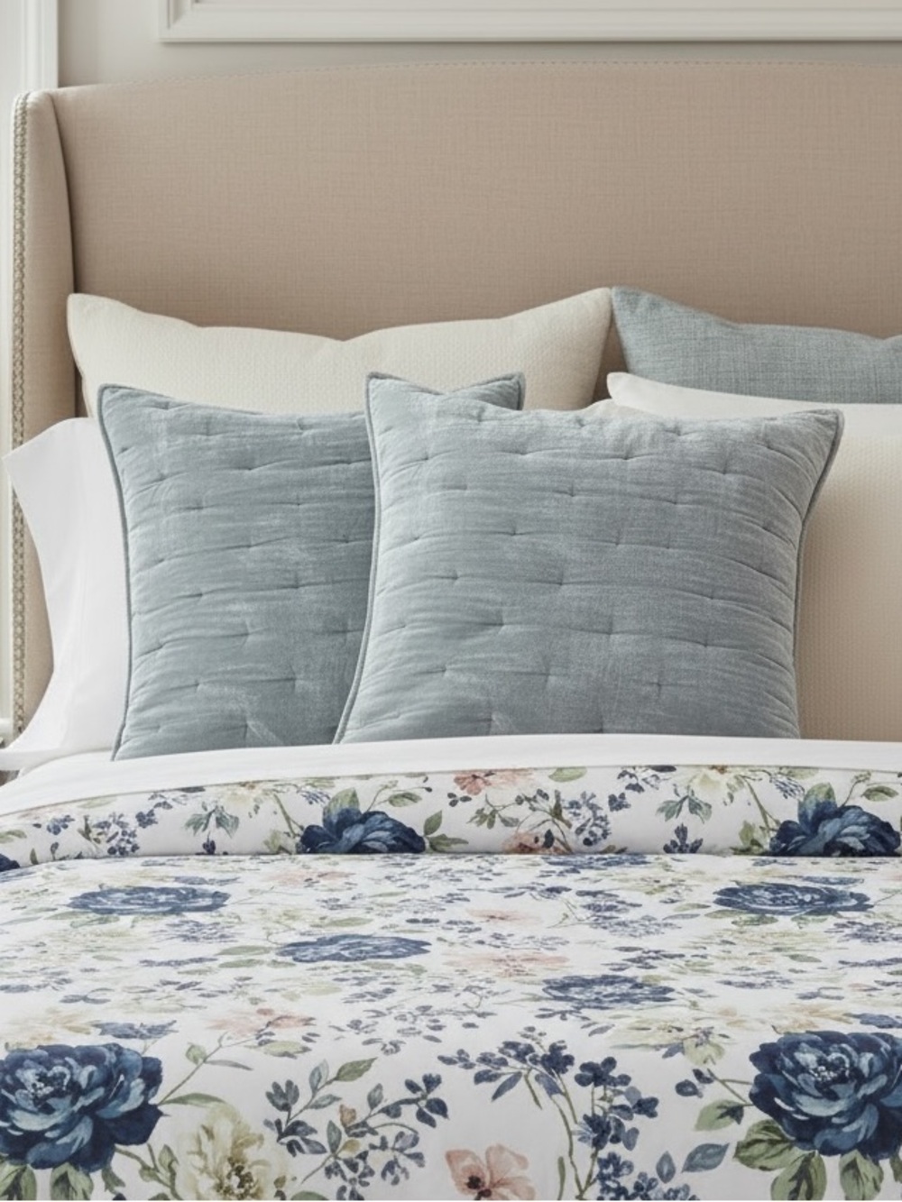 Crate & Barrel Juliet Light Blue Velvet Euro Shams